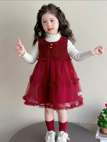 V337-Set áo kem váy dạ lưới Nhí S1/5 (7-11kg)