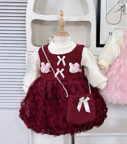 V338-Set áo kem váy dạ thỏ Nhí S1/5 (7-12kg)