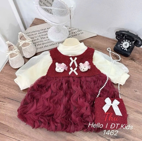V338-Set áo kem váy dạ thỏ Nhí S1/5 (7-12kg)