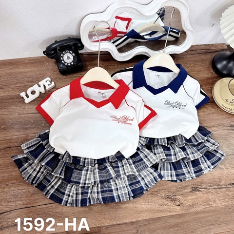 G734-Set áo Bad viền cv caro xoè