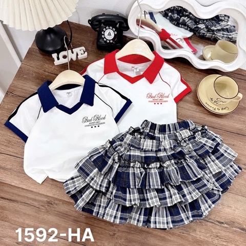 G734-Set áo Bad viền cv caro xoè