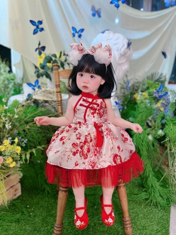 V343-Váy cổ tàu trắng kèm cài nơ (07.16kg)