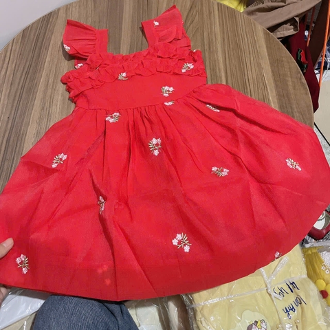 V356-Váy voan 2 dây hoa thêu Đỏ (10.32kg)