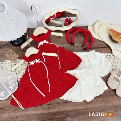 G758-Set áo cổ yếm q bí đỏ kèm cài (08.28kg)