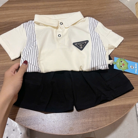 T593-Bộ polo cotton Prada kẻ trắng  (08.19kg)