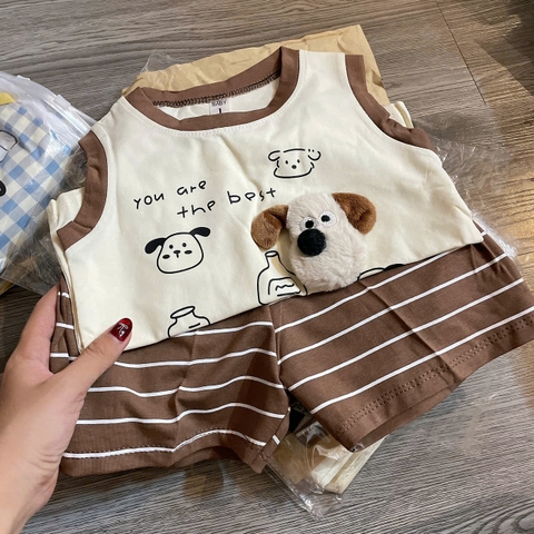 T651-Bộ cotton SN cún q kẻ (08.17kg)