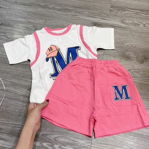 G837-Bộ cotton cộc xịn chữ M hồng (14.25kg)