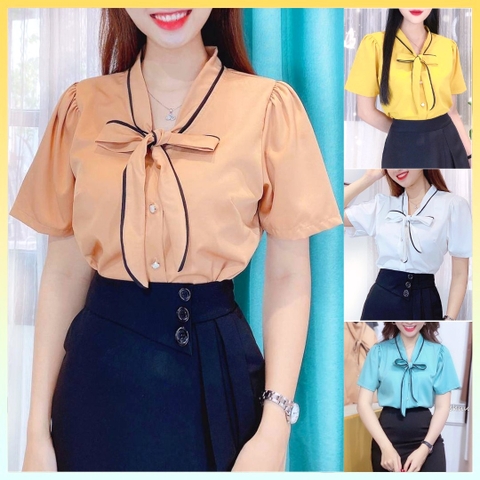 [HĐT] Áo sơ mi kiểu nữ peplum cổ tròn VẠT NHỌN TAY BÈO có chun eo giấu bụng hiệu quả - L2M (Sale)