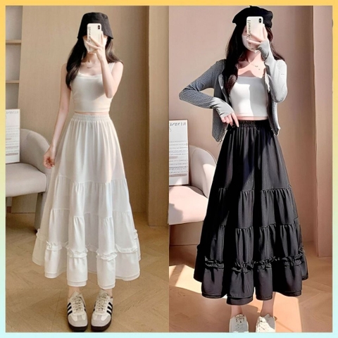 [Q095] Chân váy MAXI NHIỀU TẦNG PHỐI 2 ĐƯỜNG REN cách điệu có lót trong dễ phối đồ - L2M (New)