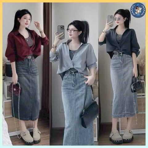 [A472] SET Áo kiểu nữ gồm SƠ MI XOẮN NGOÀI kèm lót trong KẺ SỌC hàng Quảng Châu xinh xắn - L2M (New)