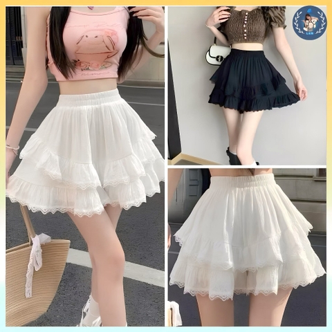 [Q097] Chân váy XÒE REN VÒNG CUNG có lót trong lưng thun co giãn dáng ngắn xinh xắn - L2M (New)