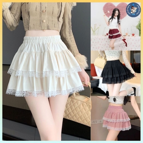 [Q091] Chân váy nữ dáng xòe VIỀN REN 2 TẦNG lưng chun có lớp lót trong dáng ngắn xinh xắn - L2M (New)