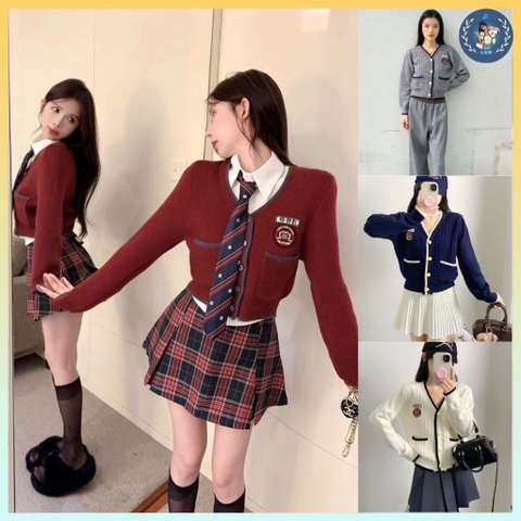 [A465] Áo len nữ Montoghi dệt kim LOGO KÈM CHỮ phối VIỀN VÀ TÚI cài nút tay dài sang trọng - L2M (New)