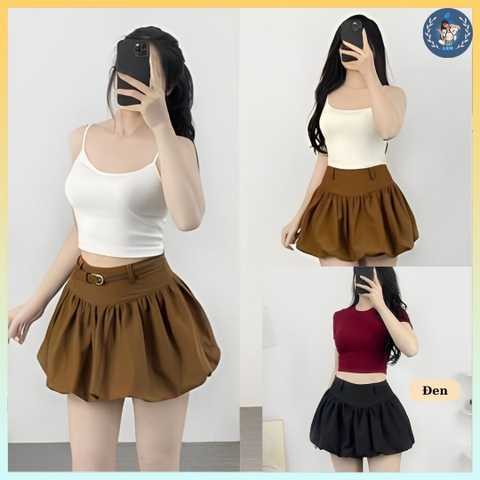 [Q084] Chân váy XÒE CHUN KIỂU BÍ phối DÂY KÉO có lót trong dáng ngắn xinh xắn - L2M (New)