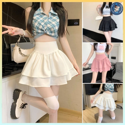 [Q088] Chân váy nữ dáng xòe 2 TẦNG PHỐI LƯNG NHỌN phối lưng THUN SAU có lót trong xinh xắn - L2M (New)