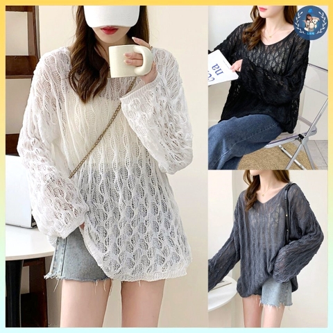 [A441] Áo len LƯỚI montoghi dệt kim MẮC XÍCH HÌNH ELIP form rộng mặc ngoài đi biển dễ phối đồ - L2M (New)