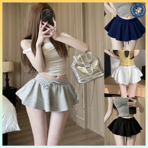[Q100] Chân váy XÒE DÂY RÚT LƯNG THUN TRƠN xếp ly nhẹ dáng ngắn có lót trong xinh xắn - L2M (New)