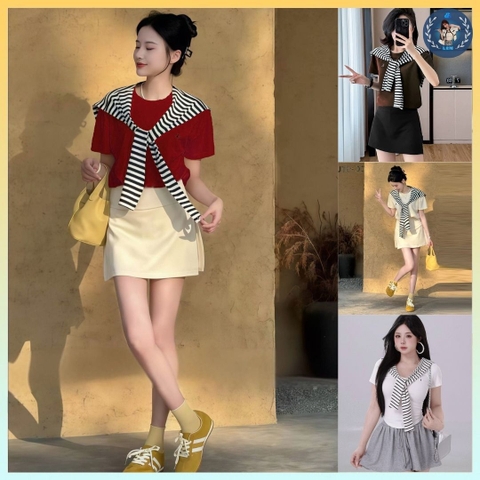 [A480] Áo thun kiểu nữ PHỐI KHĂN SỌC LƯNG VUÔNG có logo mềm mịn co giãn 4 chiều loại 1 - L2M (New)