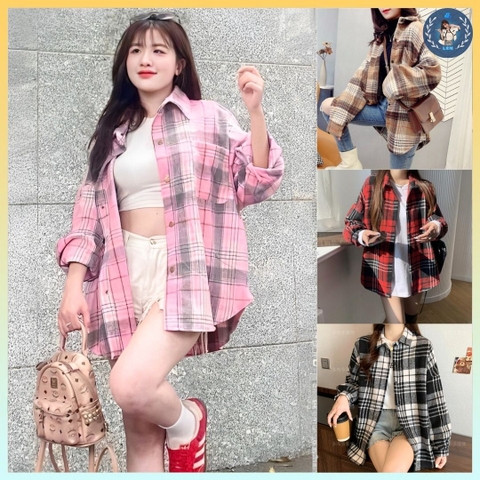 [A424] Áo khoác KATE kẻ caro PHOM RỘNG có túi dày dặn chống nắng hot trend hàng loại 1 - L2M