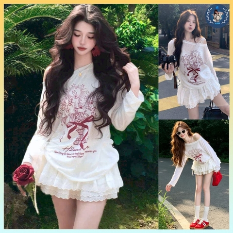 [A493] Áo len THUN GIẤY họa tiết BÓ HOA NẾN màu nhẹ nhàng kiểu dáng mát mẻ năng động - L2M