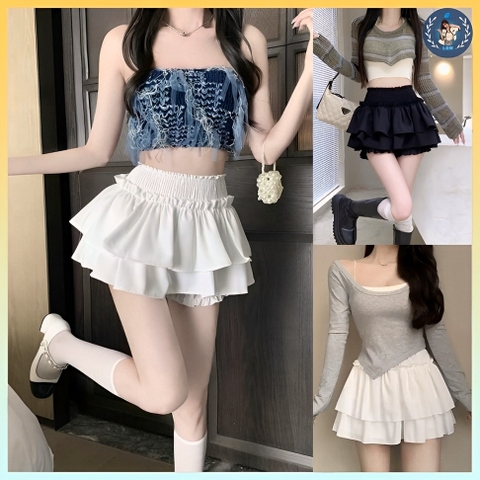 [Q081] Chân váy nữ 2 LỚP phối QUẦN CHUN PHỒNG kiểu bí lưng thun co giãn chất kate xinh xắn - L2M