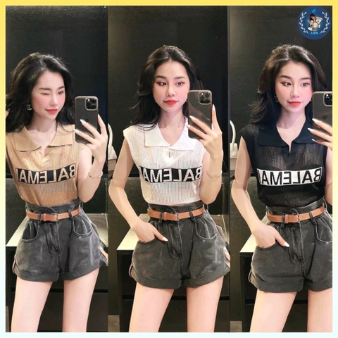 [A013] Áo lưới len Montoghi dệt kim BALEMAI cổ polo dáng vừa  hàng Quảng Châu mùa hè cực xinh - L2M (Sale)