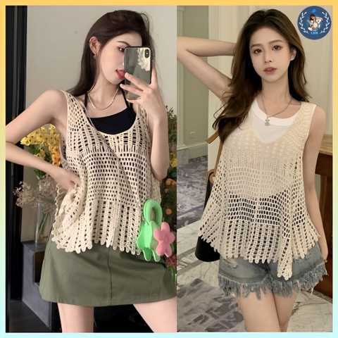 [A164] Áo LƯỚI len dệt kim ĐI BIỂN không tay loại 1 thời trang Quảng Châu mùa hè xinh xắn - L2M