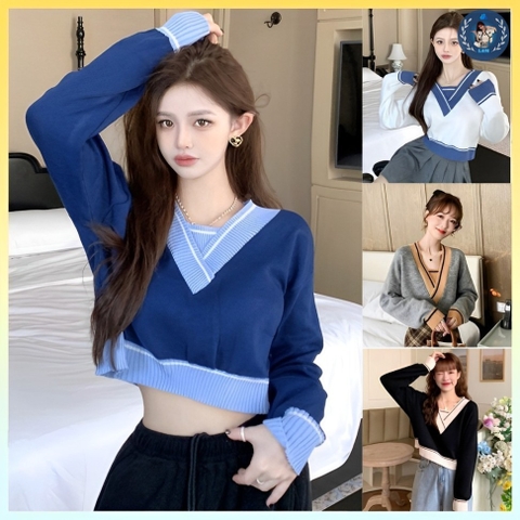 [A216] Áo len thun Montoghi dệt kim CỔ V LÓT VIỀN tay dài hàng dáng rộng Quảng Châu cá tính - L2M