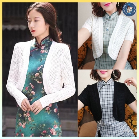 [A295] Áo KHOÁC len dệt kim QC cardigan LƯỚI HÌNH TỨ GIÁC tay dài dáng lửng sang trọng - L2M (Sale)