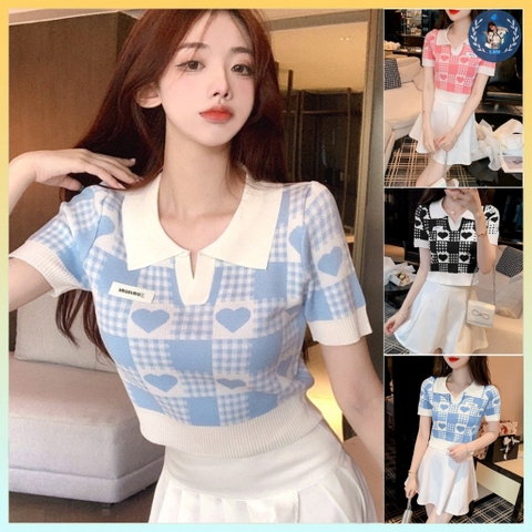 [A104] Áo len thun Montoghi CARO dệt kim Quảng Châu TRÁI TIM cổ đức màu sắc xinh xắn - L2M