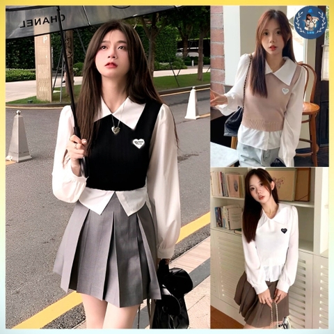 [A113] Áo len thun nữ Montoghi GILE LOGO TIM tay dài CỘT NƠ sau phong cách Hàn Quốc nữ tính - L2M