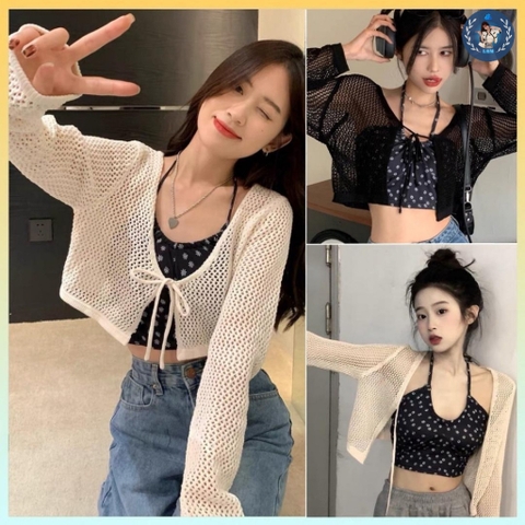 [A024] Áo khoác Montoghi len lưới CÓ DÂY NƠ CỔ dáng lửng hàng Quảng Châu siêu xinh dễ phối đồ - L2M  (Hot)