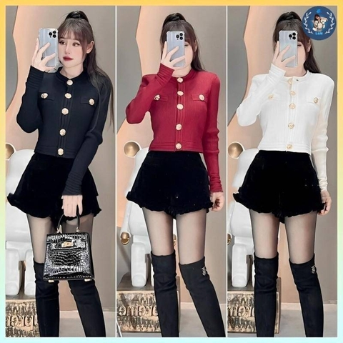 [A245] Áo KHOÁC len dệt kim cardigan NÚT VÀNG tay dài mặc 2 KIỂU hàng Quảng Châu sang trọng - L2M  (Hot)