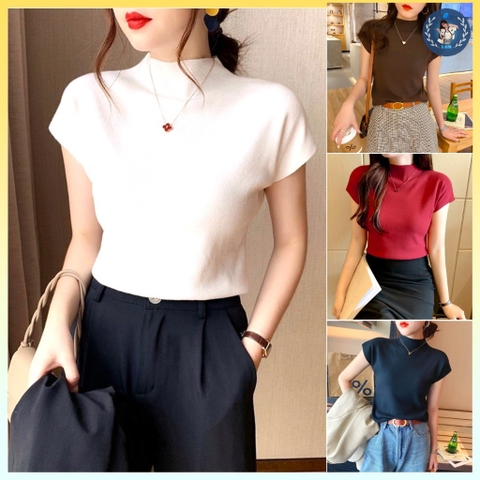 [A078] Áo len thun nữ Montoghi dệt kim Quảng Châu CỔ CAO VAI HẾN loại 1 sang trọng thanh lịch - L2M  (Hot)