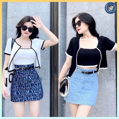 [A077] SET 2 MÓN áo khoác kèm ÁO ỐNG Cardigan dệt kim hàng Quảng Châu cộc tay cực xinh xắn - L2M (Sale)