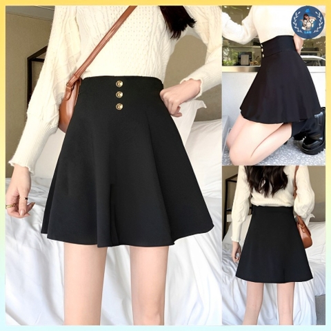 [Q051] Chân váy XÒE màu trơn MỊN PHỐI NÚT dáng ngắn có chun hàng Quảng Châu xinh xắn - L2M