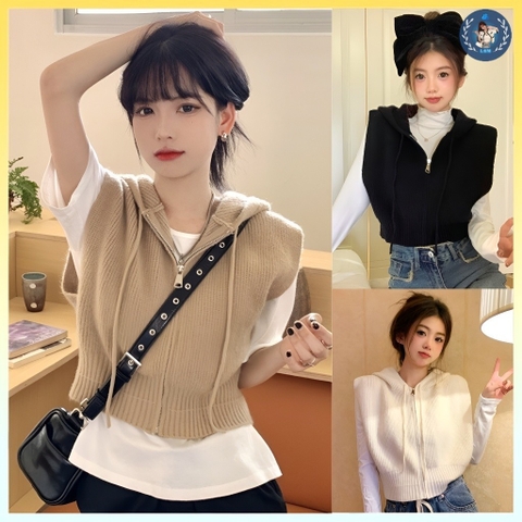 [A232] Áo KHOÁC len nữ Montoghi KIỂU GILE PHỐI NÓN có dây kéo hàng Quảng Châu mặc nhiều kiểu - L2M