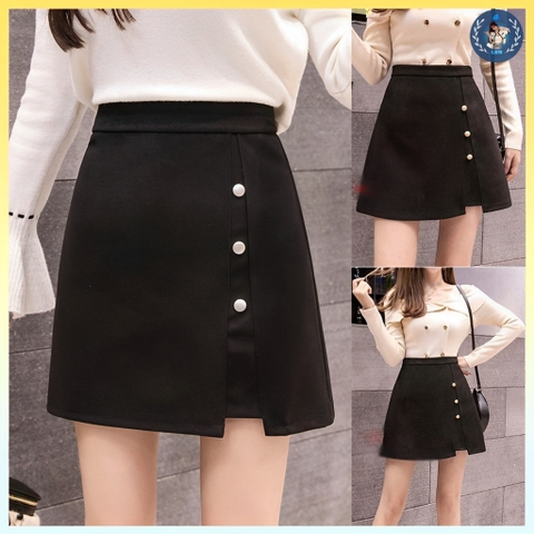 [Q003-5] Quần giả váy nữ XẺ TÀ 3 NÚT phối lưng thun co giãn chất tuyết mưa cực sang chảnh - L2M