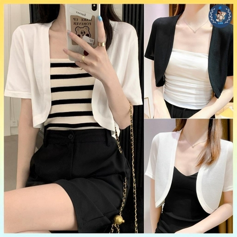 [A188] Áo KHOÁC len nữ cardigan CROPTOP TAY NGẮN phong cách Pháp dệt kim mềm mỏng dễ phối đồ - L2M