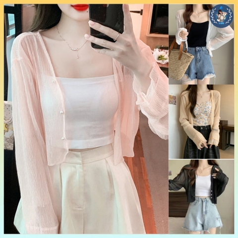 [A209] Áo khoác len nữ Montoghi gân NÚT NGỌC TAY BÈO phối 2 tầng tay dài Quảng Châu xinh xắn - L2M