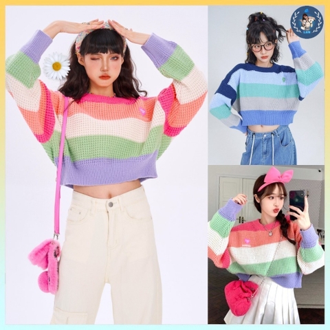 [A065] Áo len Montoghi THU ĐÔNG dệt kim cổ tròn màu sắc NGỌT NGÀO logo TRÁI TIM Hàn Quốc xinh - L2M  (Hot)