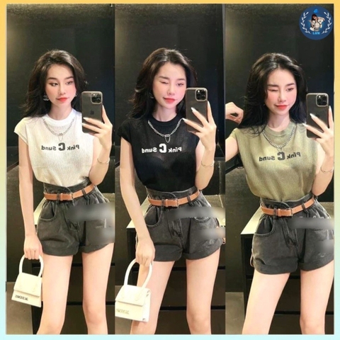 [A041] (2 MÓN) Áo lưới len Montoghi Pink C sund tay hến TẶNG KÈM VÒNG CỔ Quảng Châu mùa hè - L2M