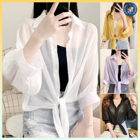 [A158] Áo SƠ MI VOAN nữ mỏng khoác ngoài tay lửng CỘT DÂY thời trang Quảng Châu xinh xắn hot - L2M  (Hot)