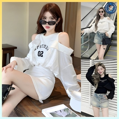 [A252] Áo len nữ dệt kim Montoghi PHỐI SƠ MI TRỄ VAI tay dài QC kiểu dáng độc đáo năng động - L2M  (Hot)