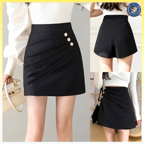 [Q003-4] Quần giả váy nữ 3 CÚC VẠT CHÉO phối lưng thun co giãn chất tuyết mưa xinh xắn - L2M  (Hot)