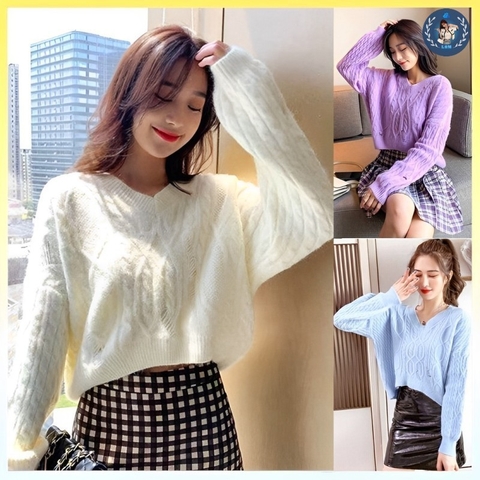 [A228] Áo len thun nữ Montoghi dệt kim THẮT THỪNG phối RÁCH kiểu ĐUÔI TÔM tay dài sang trọng - L2M  (Hot)