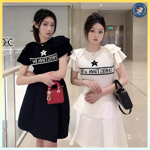 [A165] Áo len Montoghi dệt kim IN SAO dạng TAY BÈO cổ tròn Quảng Châu xinh xắn thanh lịch - L2M (Sale)