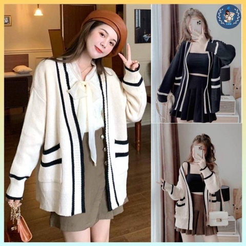 [A056] Áo khoác len nữ THU ĐÔNG Cardigan có túi DÁNG DÀI form rộng phối viền 2 MÀU cực xịn xò - L2M  (Hot)