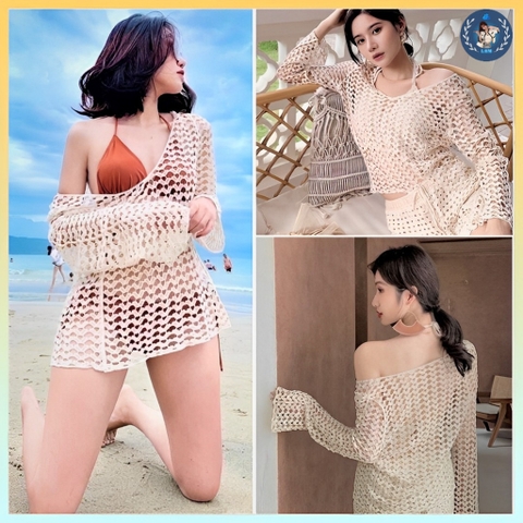 [A167] Áo CHOÀNG LƯỚI đi biển HÌNH TIM tay dài mùa hè siêu xinh hàng Quảng Châu LOẠI 1 - L2M