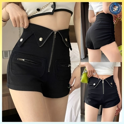 [Q020] Quần SHORT nữ kaki BẺ LAI NHỌN phối DÂY KÉO tôn dáng co giãn năng động - L2M  (Hot)